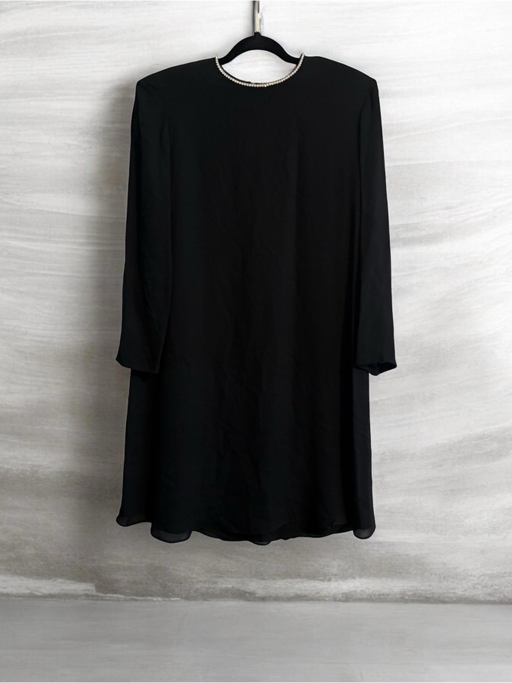 Ellen Tracy Black Vintage Silk Dress with Rhinestone Trim